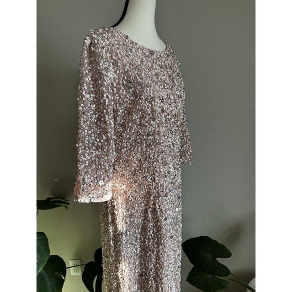 Adrianna Papell Sequin Beaded Gown Pink Nude 16 Formal Evening Dress - Picture 6 of 13
